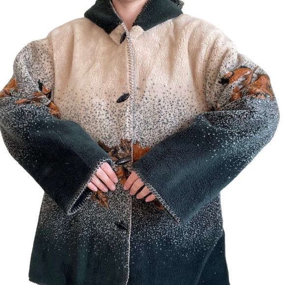Vintage 90s White Stag Fall Leaf Landscape Hooded Fleece Jacket Coat Sz 1X - Picture 3 of 9